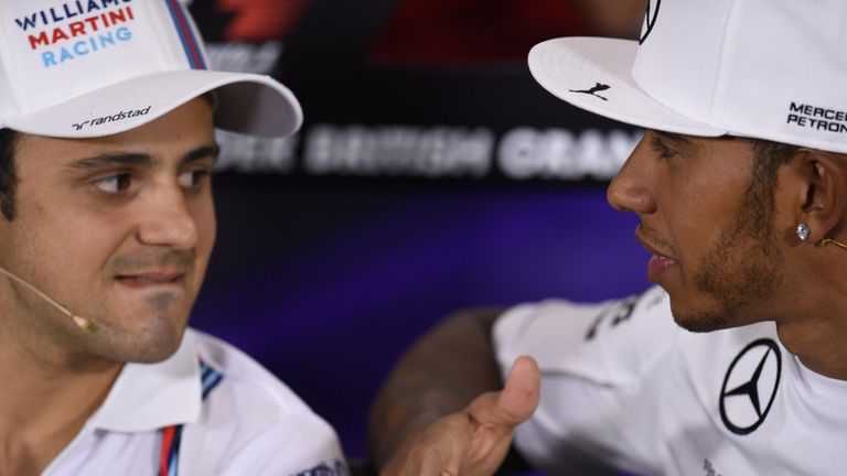 Lewis chats to Felipe Massa on Thursday