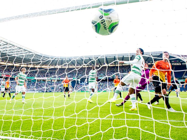 Celtic's Virgil Van Dijk (3rd right) puts his side 2-0 ahead at Murrayfield