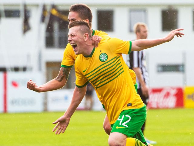 Callum McGregor celebrates scoring the winner in Iceland