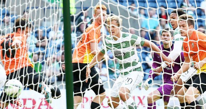 Virgil van Dijk: Celtic defender turns the ball into the KR Reykjavik net to open the scoring at Murrayfield