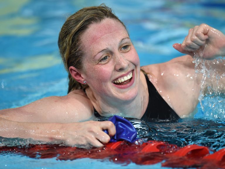 Hannah Miley wins the gold medal on the first night of swimming