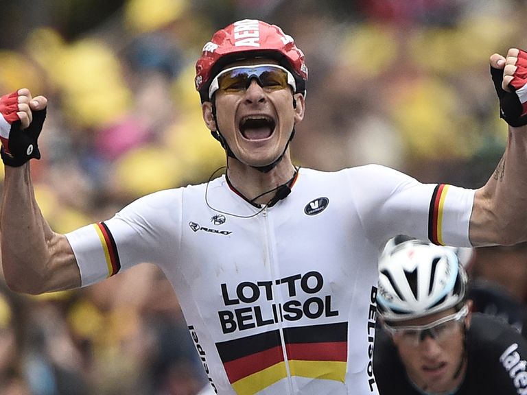 Germany's Andre Greipel celebrates his stage victory in Reims