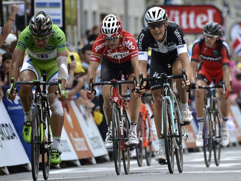 Matteo Trentin (right) beats Peter Sagan to victory