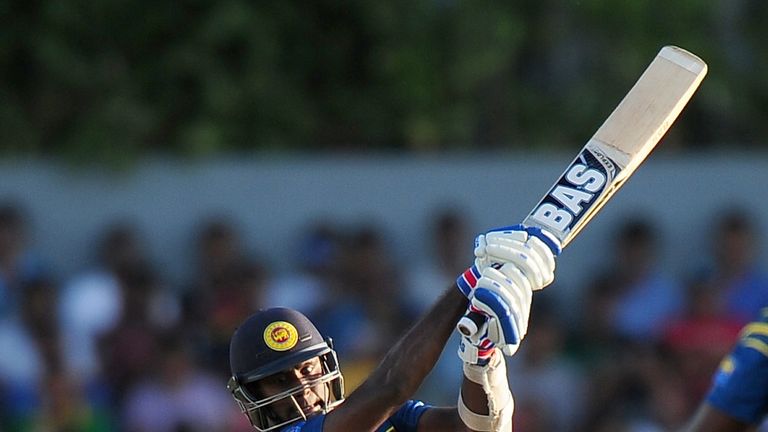 Sri Lanka's captain Angelo Mathews plays a shot during the second ODI against Pakistan