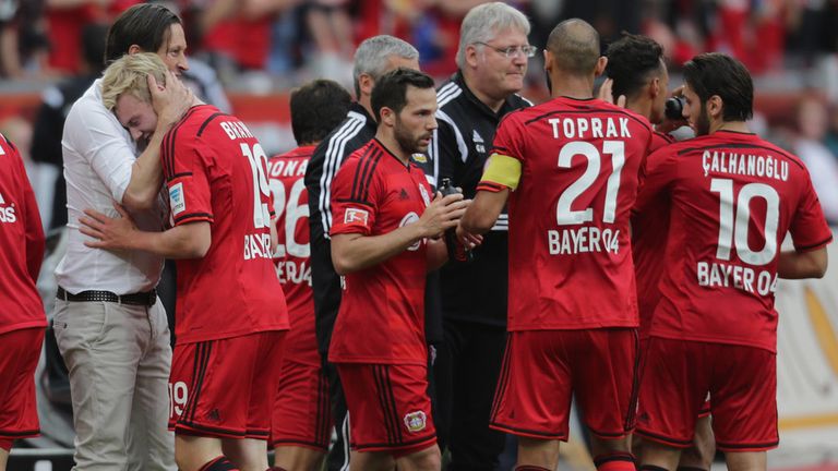 Bayer Leverkusen celebrate Julian Brandt's goal