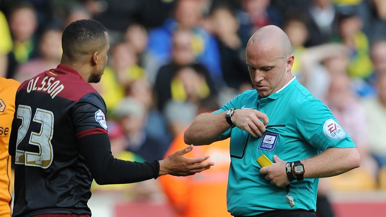 Martin Olsson: Sent-off by referee Simon Hooper