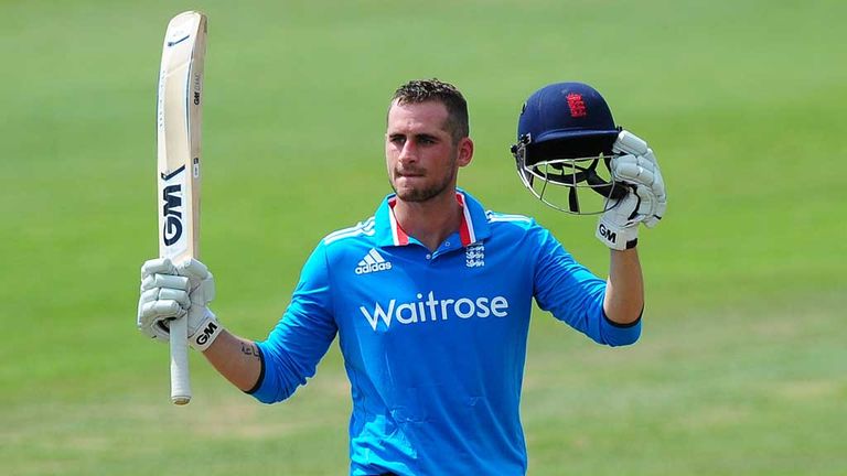 Alex Hales celebrates his century at Taunton
