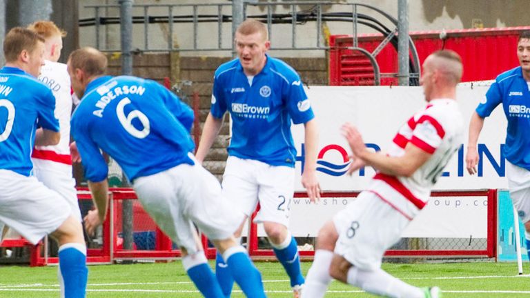 Darian Mackinnon scores the only goal of the game for Hamilton against St Johnstone