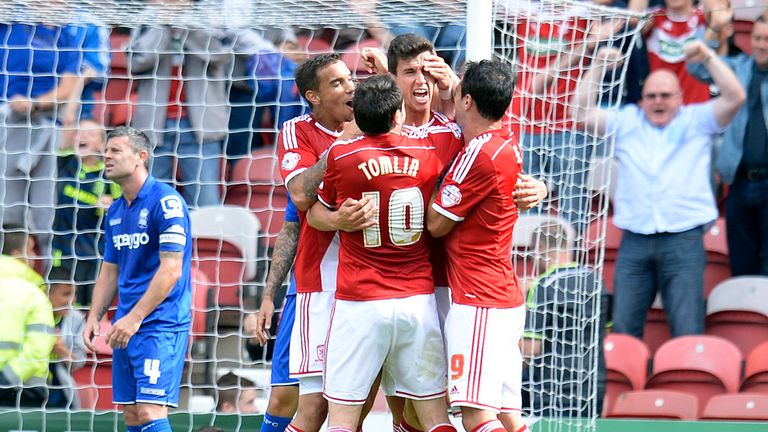 Daniel Ayala: Mobbed after scoring Middlesbrough's opener
