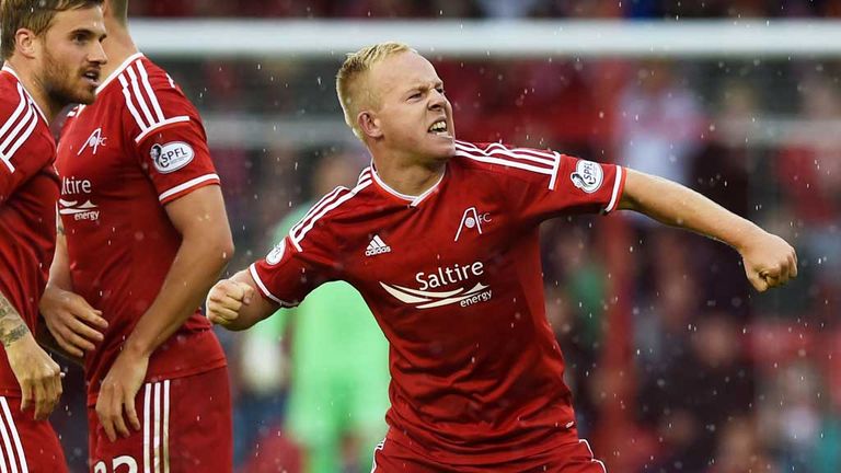 Nicky Low celebrates his goal for Aberdeen against Partick Thistle
