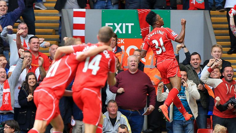 Raheem Sterling: Celebrates Liverpool's opener against Southampton
