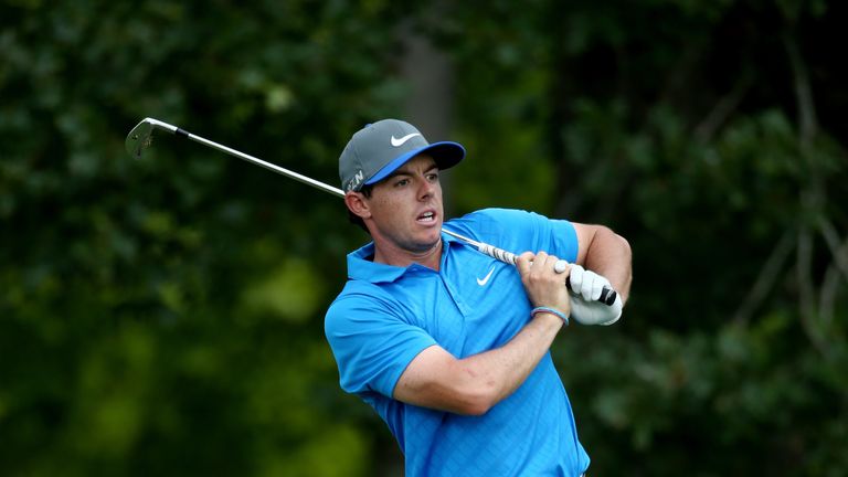Rory McIlroy hits his tee shot on the 11th hole during the third round of the 96th PGA Championship