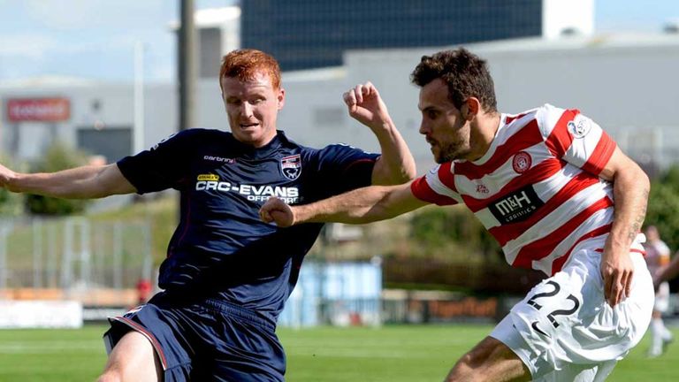 Ross County's Scott Boyd (left) challenges Tony Andreu of Hamilton