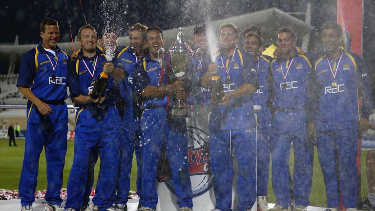 Surrey celebrate with the trophy in the very first Twenty20 Cup final