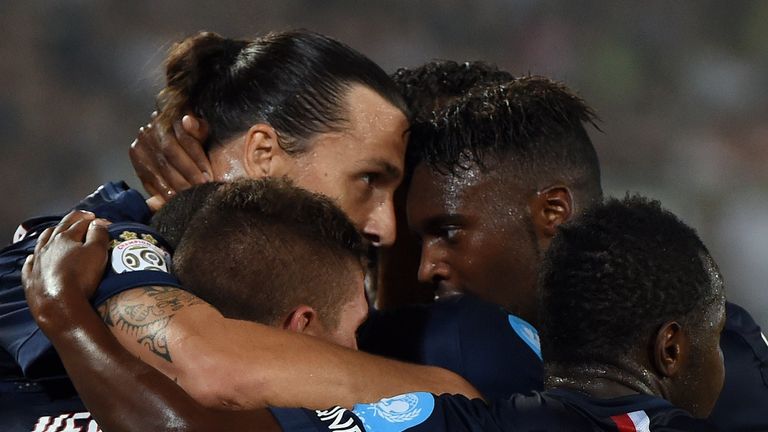 Ibrahimovic: Celebrates with PSG team-mates