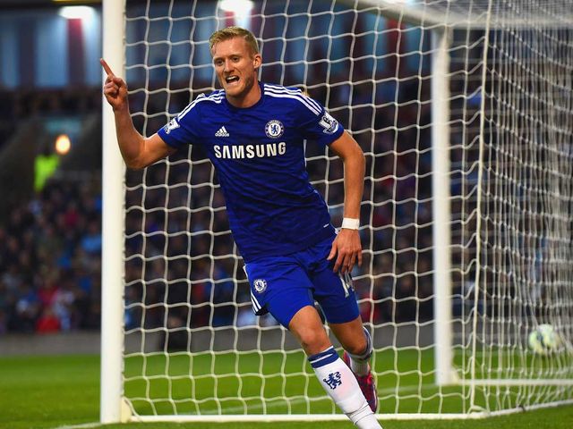 Andre Schurrle clebrates Chelsea's second goal which put them in front