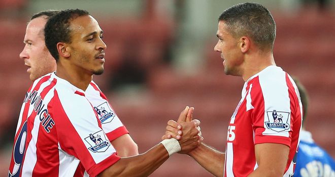 Jonathan Walters: Congratulated by Stoke team-mate Peter Odemwingie