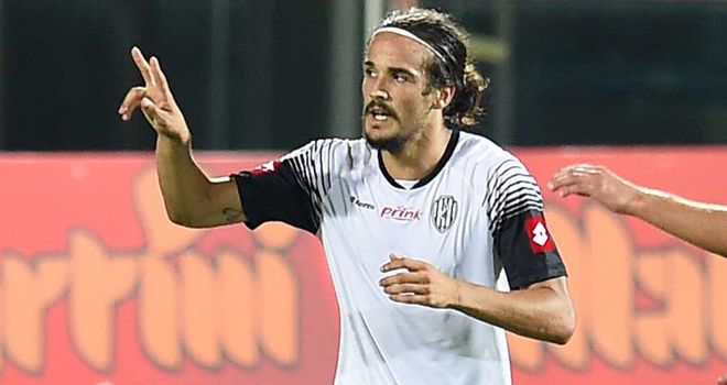 Alejandro Rodriguez of Csena celebrates after scoring the only goal of the game