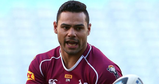 Ben Te'o wearing a Queensland shirt during training ahead of this year's State of Origin games