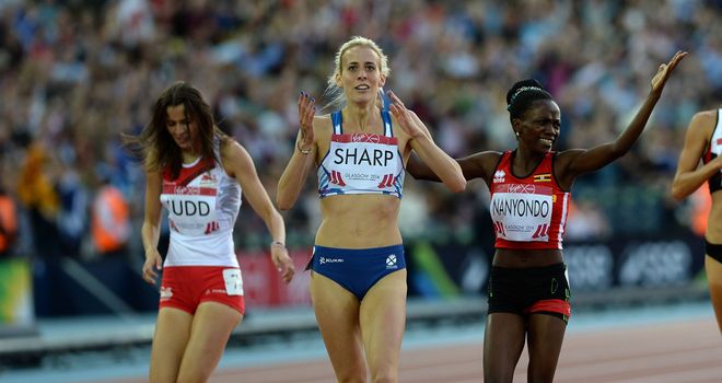 Differing emotions for Jessica Judd (left) and Lynsey Sharp (centre) after the 800m final in Glasgow