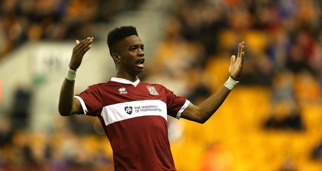 Ivan Toney of Northampton Town celebrates after scoring v Wolves