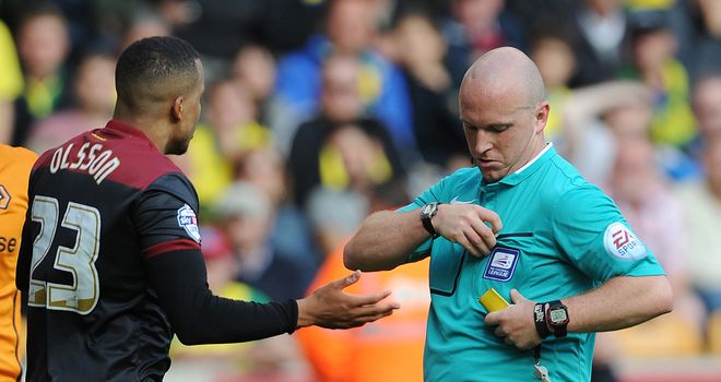 Martin Olsson: Sent-off by referee Simon Hooper