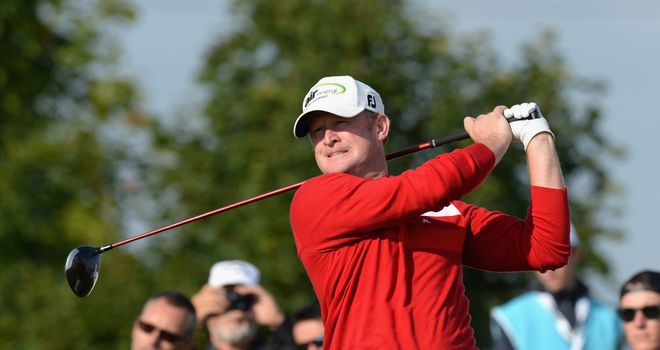  Jamie Donaldson plays his first shot on the 14th tee during day two