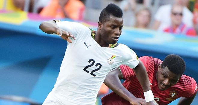 Wakaso Mubarak: Celtic target (l) in action for Ghana against Portugal