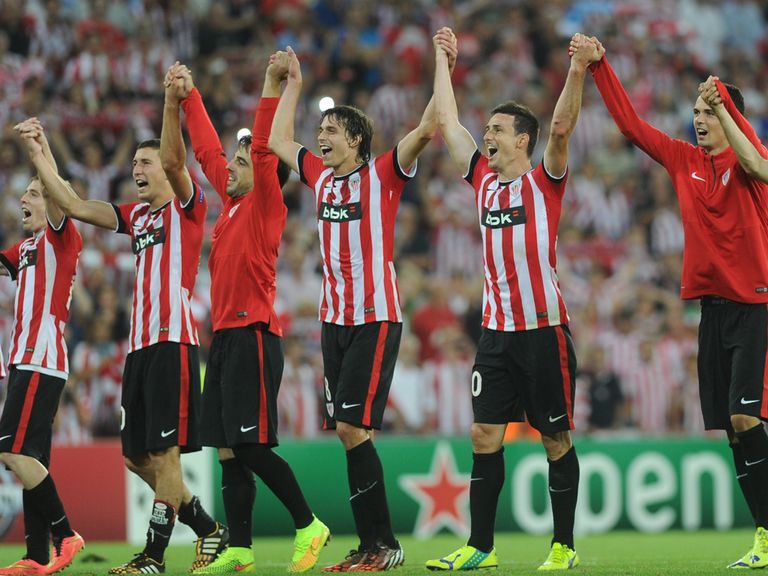 Athletic Bilbao celebrate after winning their Champions League play-off