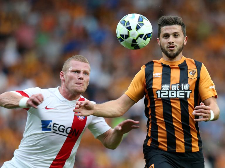Hull's Shane Long in Europa League action