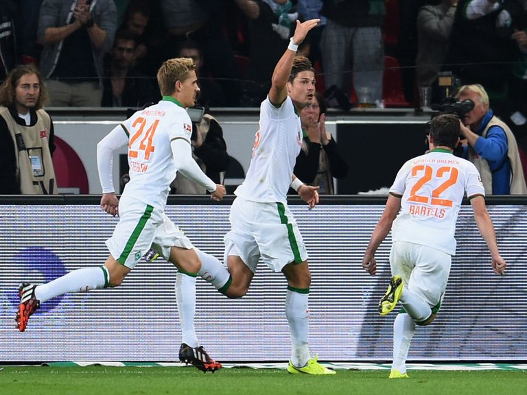 Sebastian Prodl celebrates his equalising goal for Werder Bremen