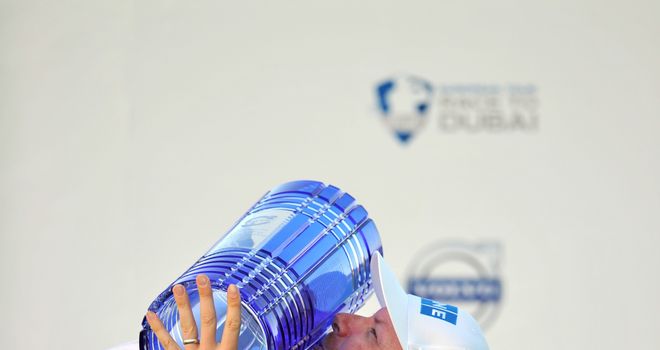 Mikko Ilonen kisses the trophy after winning the Volvo World Match Play Championship