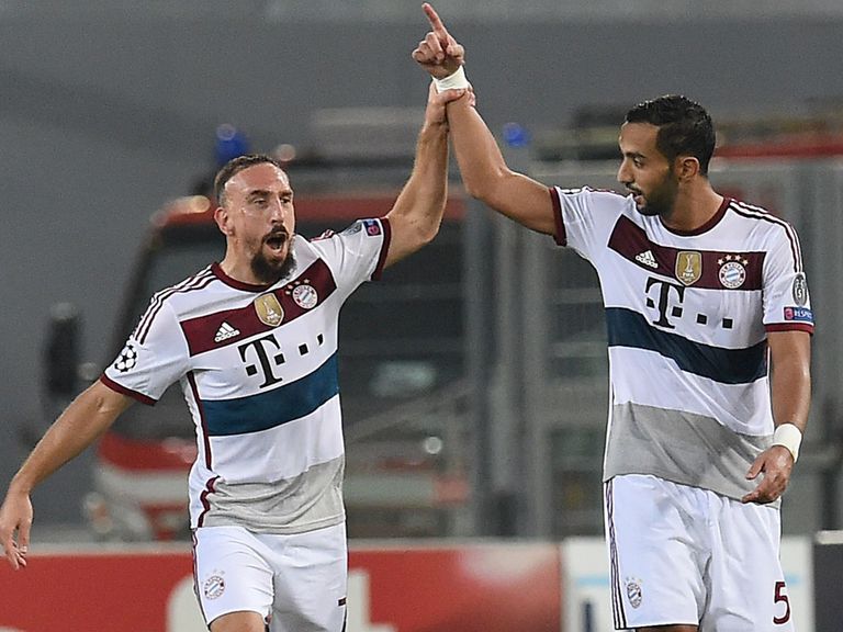 Franck Ribery (left) of Bayern Munich celebrates after scoring