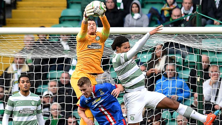Goalmouth action in Glasgow where Celtic beat Inverness 1-0 with a second half goal from John Guidetti