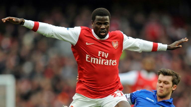 Emmanuel Eboue (left) previously spent six years at Arsenal