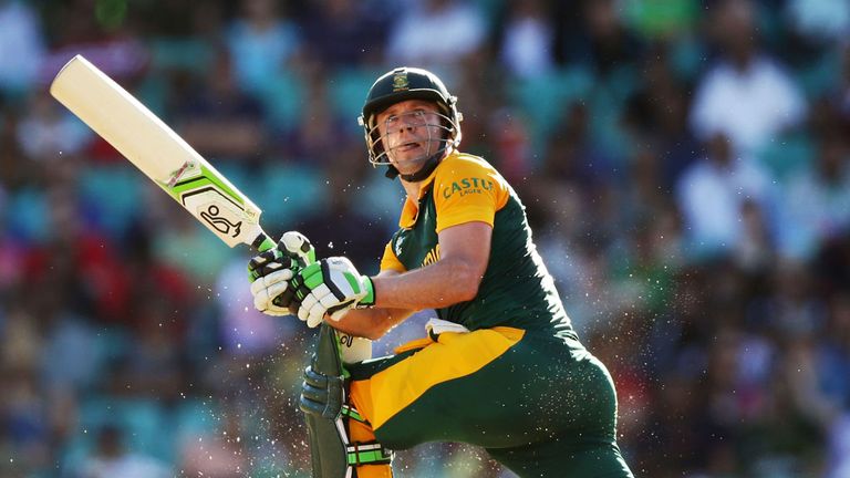 AB de Villiers of South Africa bats during the 2015 ICC Cricket World Cup match between South Africa and the West Indies