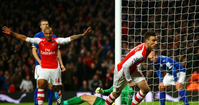 Laurent Koscielny: Celebrates scoring Arsenal's opener
