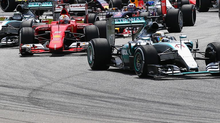 Hamilton led away from pole, but was eventually overhauled by the Ferrari