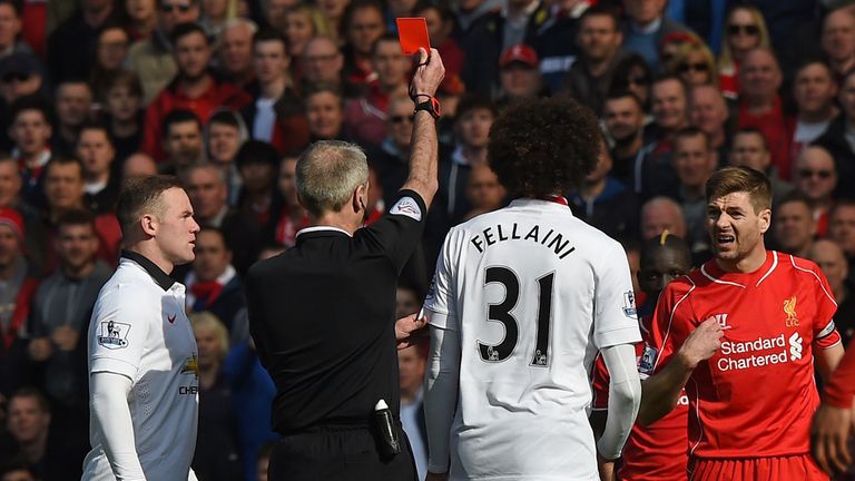 Gerrard is shown a red card within a minute of coming off the bench