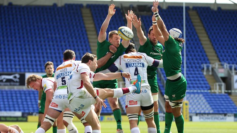 Sale Sharks scrum-half Chris Cusiter clears his lines under pressure