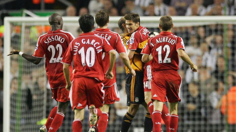 Liverpool's Xabi Alonso celebrates scoring against Newcastle in 2006