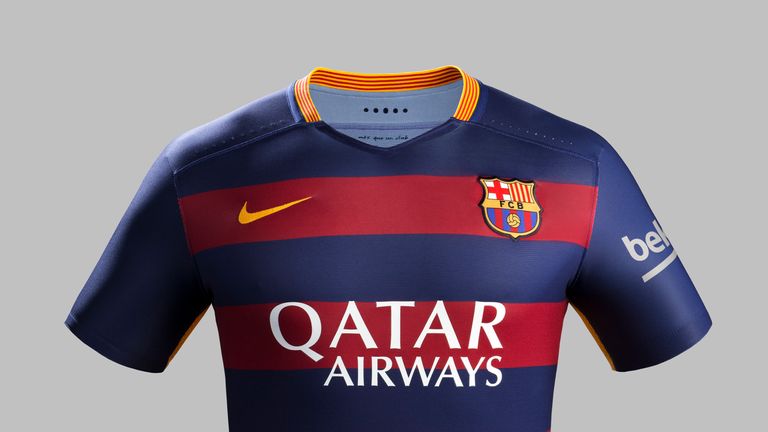 Barcelona have abandoned their traditional vertical stripes for hoops