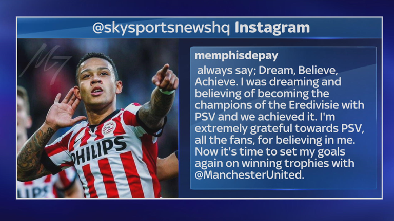 Memphis Depay expressed his delight at signing for Manchester United on Instagram
