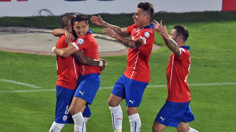 Chile celebrate Arturo Vidal's opener