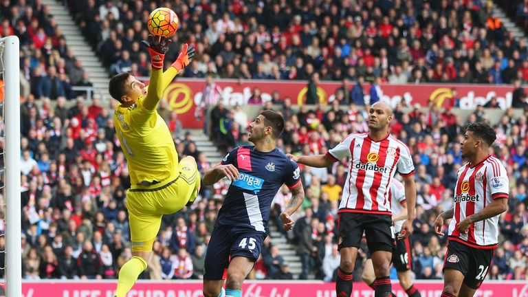 Costel Pantilimon makes a save during the derby against Newcastle
