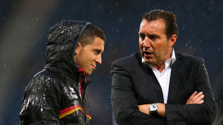 Eden Hazard and Marc Wilmots (right) on Belgium duty