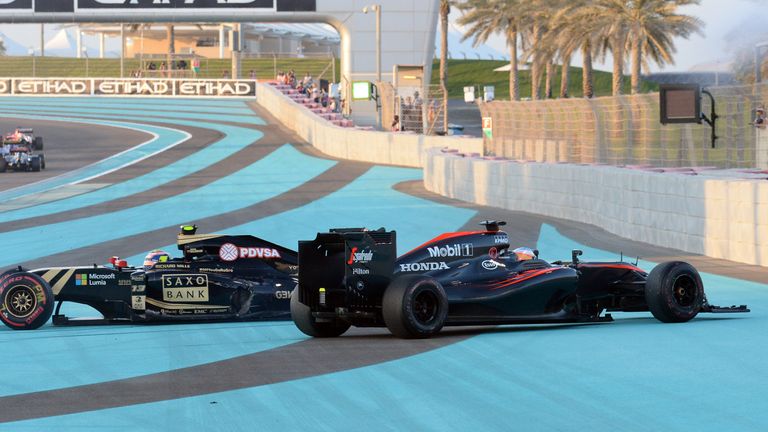 Alonso and Pastor Maldonado clashed at the first corner