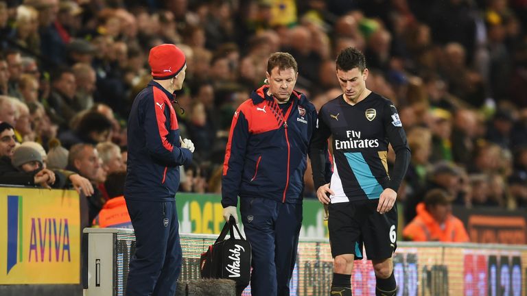 Laurent Koscielny was also taken off with an injury against Norwich