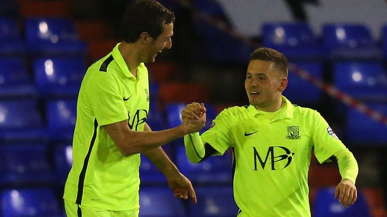 Jack Payne (r) of Southend United celebrates after scoring against Oldham