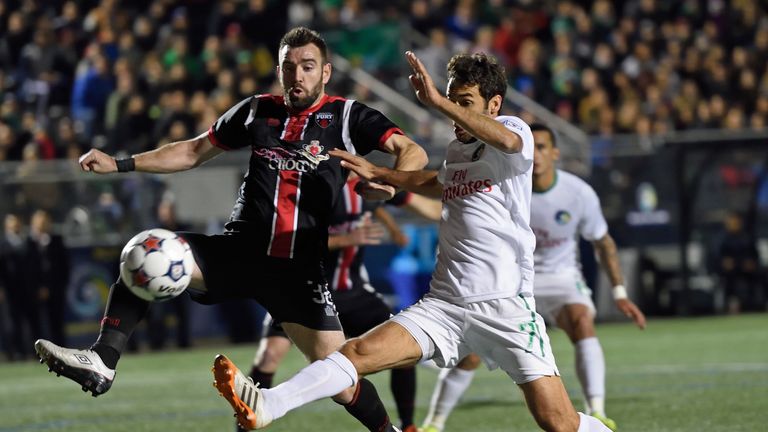 Raul (right) competes for the ball with Ottawa Fury defender Colin Falvey